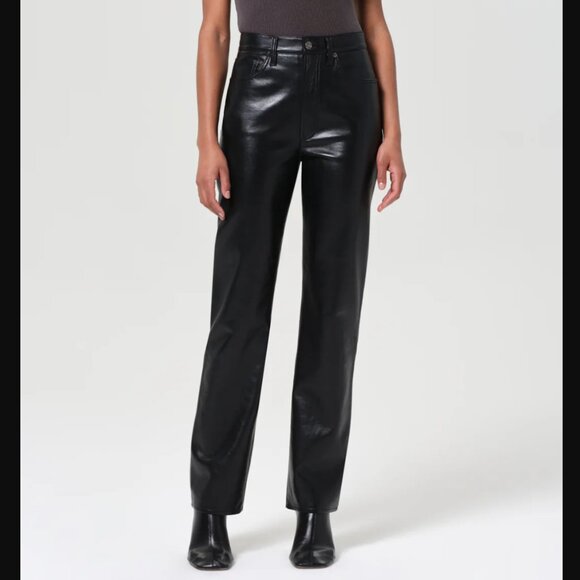 Agolde 90's Pinch Waist High Rise Straight Long (Recycled Leather) - Picture 1 of 8